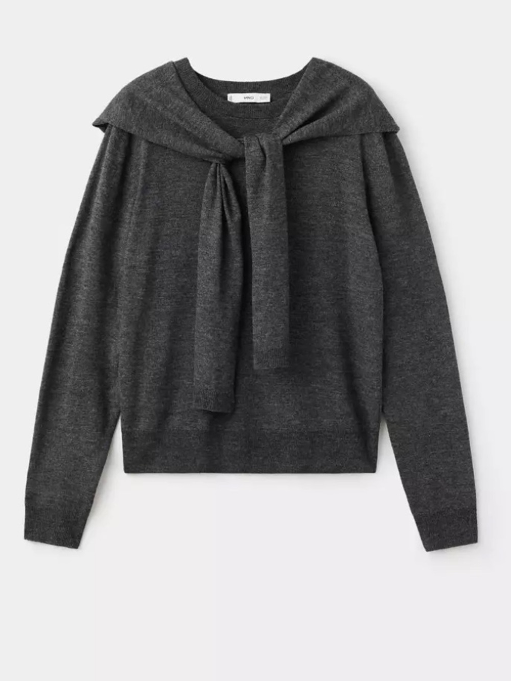 Mango Dark Gray Crewneck Sweater with Shoulder Tie